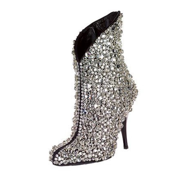 Frauenstiefel Mit Strass-spitze Und Schlichtem Stiletto-absatz