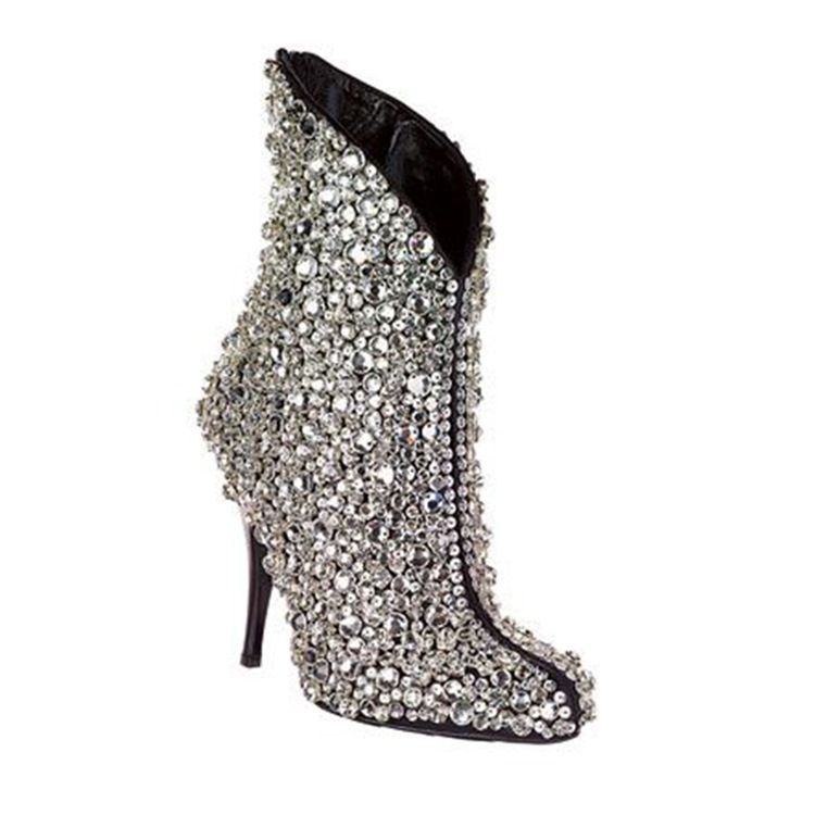 Frauenstiefel Mit Strass-spitze Und Schlichtem Stiletto-absatz