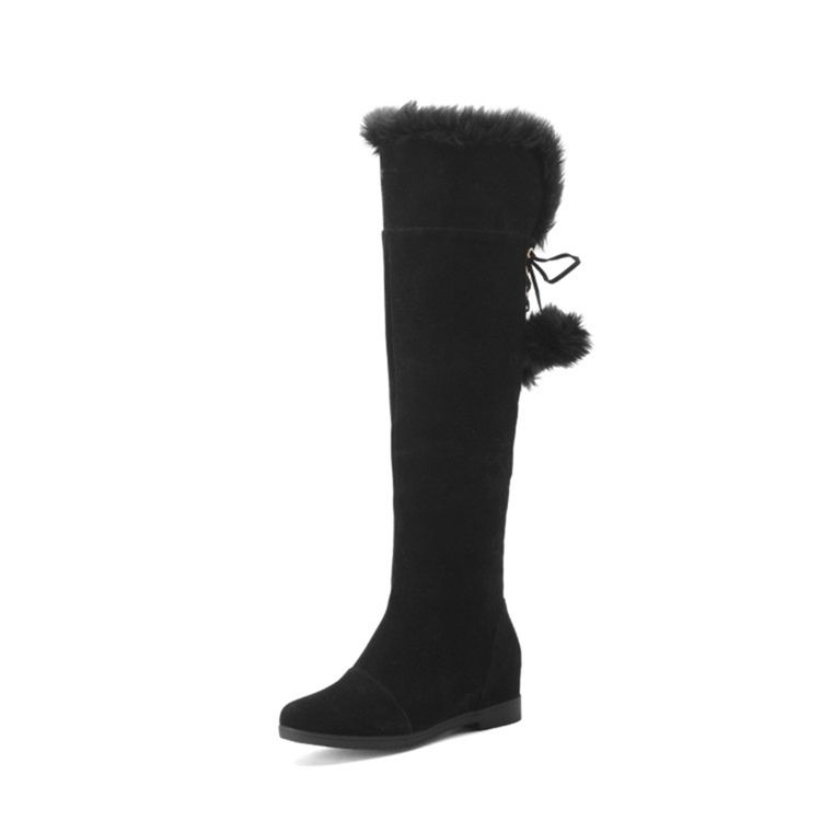 Fuzzy Pompon Plain Damen Kniehohe Stiefel