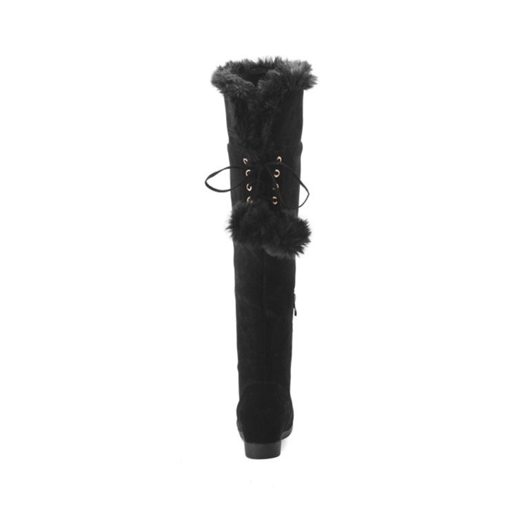 Fuzzy Pompon Plain Damen Kniehohe Stiefel