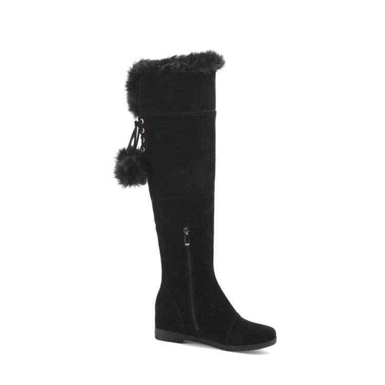 Fuzzy Pompon Plain Damen Kniehohe Stiefel