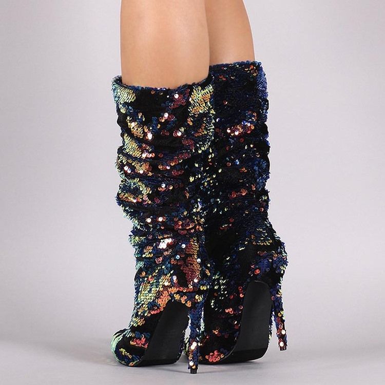 Glitterring Gradient Slip-on Stiletto Heel Damenstiefel