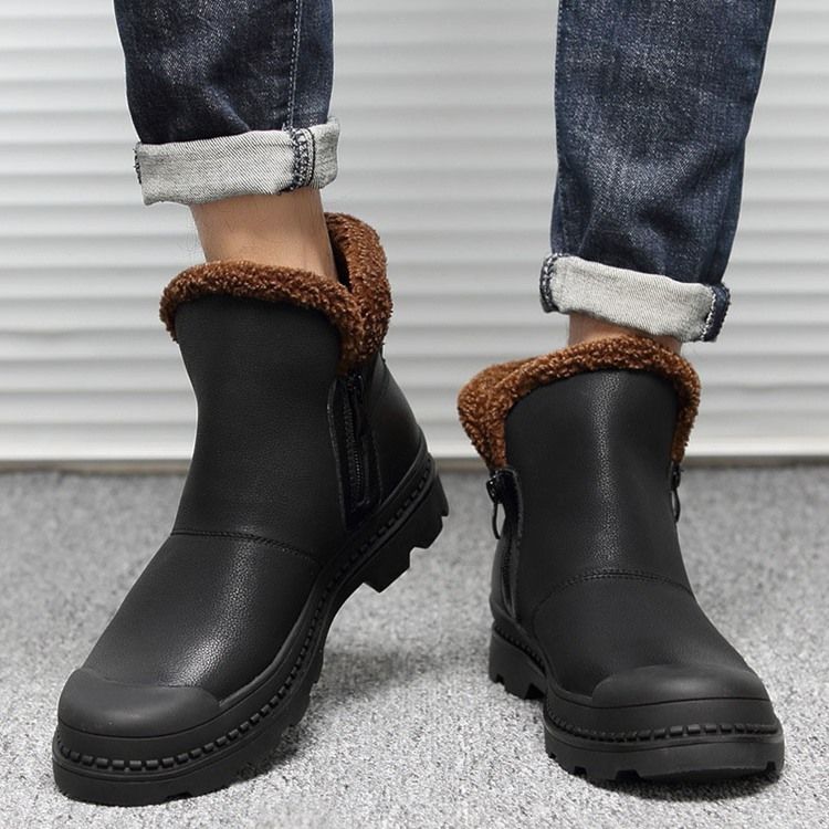 Herren Runde Zehenpartie Mit Seitlichem Reißverschluss Patchwork Pu Stiefel