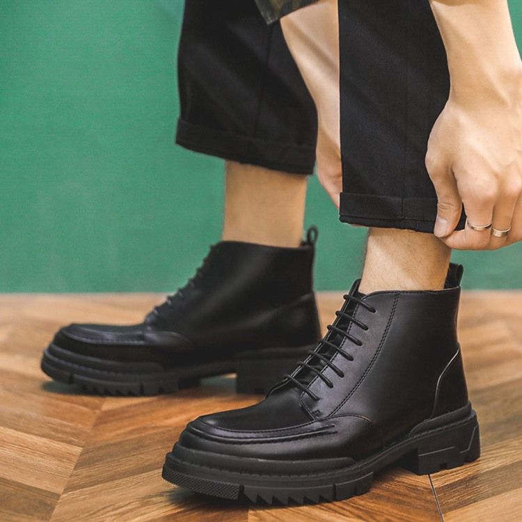 Herren Schlichte Runde Zehen-freizeitstiefel Mit Schnürung Vorne