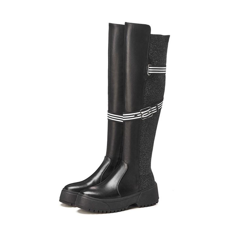 Kniehohe Stiefel Mit Abgerundeter Spitze Und Seitlichem Reißverschluss Für Damen