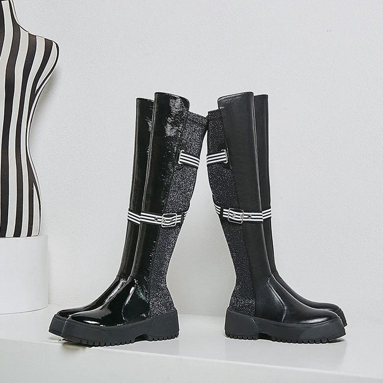 Kniehohe Stiefel Mit Abgerundeter Spitze Und Seitlichem Reißverschluss Für Damen