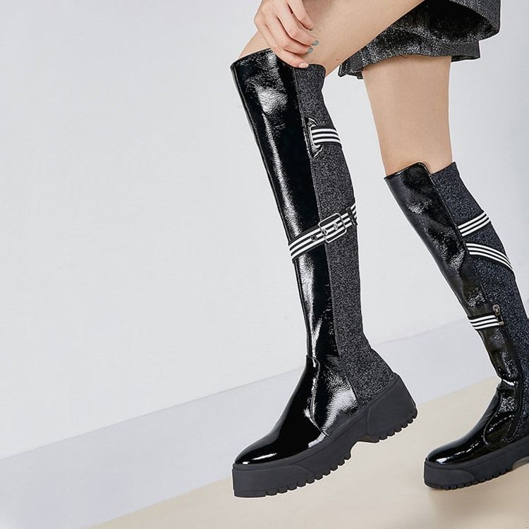 Kniehohe Stiefel Mit Abgerundeter Spitze Und Seitlichem Reißverschluss Für Damen