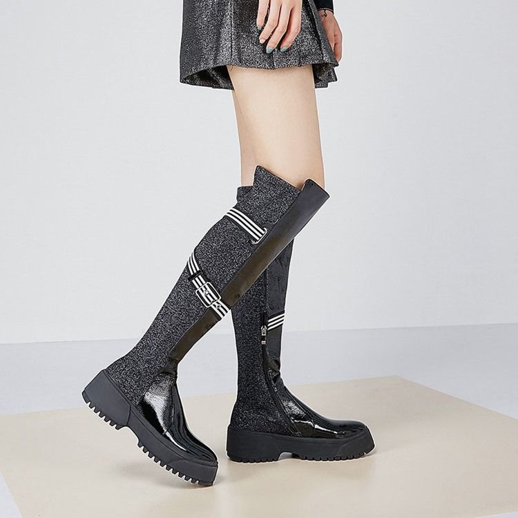 Kniehohe Stiefel Mit Abgerundeter Spitze Und Seitlichem Reißverschluss Für Damen