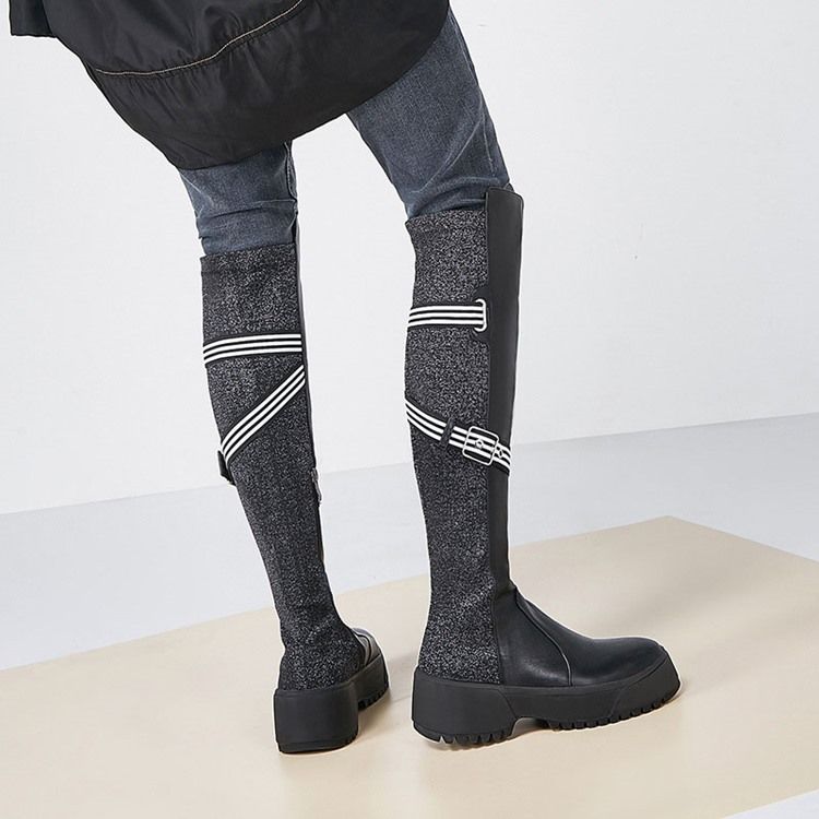 Kniehohe Stiefel Mit Abgerundeter Spitze Und Seitlichem Reißverschluss Für Damen