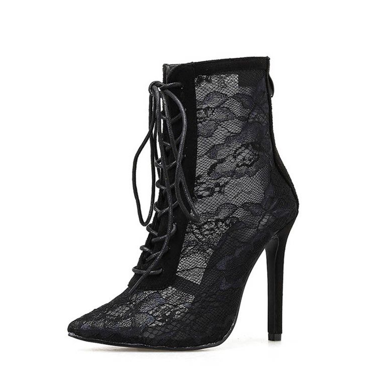 Mesh Stiletto Heel Back Zip Spitzschuh Damen Stiefeletten