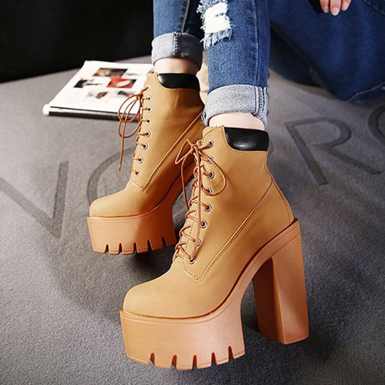 Patchwork Round Toe Chunky Heel Damenmode Stiefel