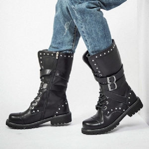 Rivet Round Toe Side Zipper Herrenstiefel