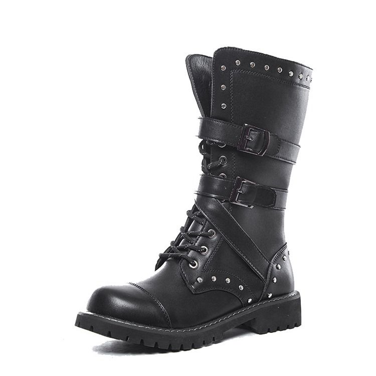 Rivet Round Toe Side Zipper Herrenstiefel