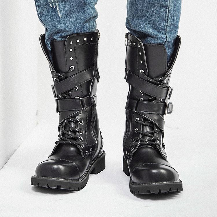 Rivet Round Toe Side Zipper Herrenstiefel