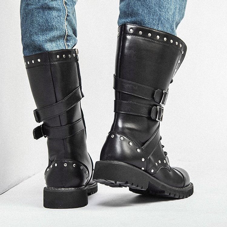 Rivet Round Toe Side Zipper Herrenstiefel