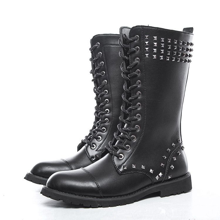 Rivets Side Zipper Round Toe Herrenstiefel