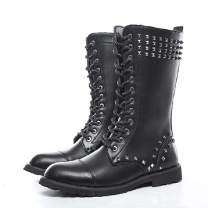 Rivets Side Zipper Round Toe Herrenstiefel