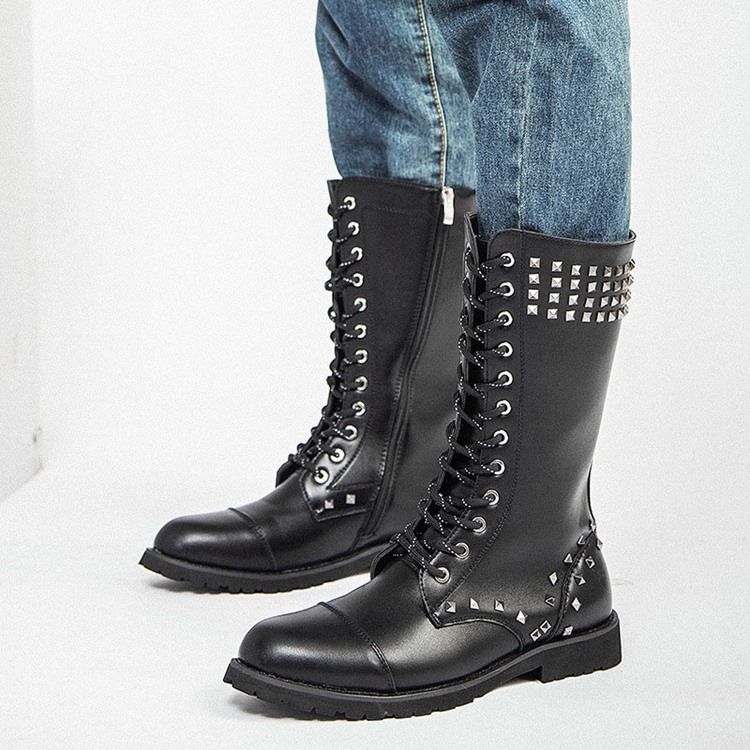 Rivets Side Zipper Round Toe Herrenstiefel