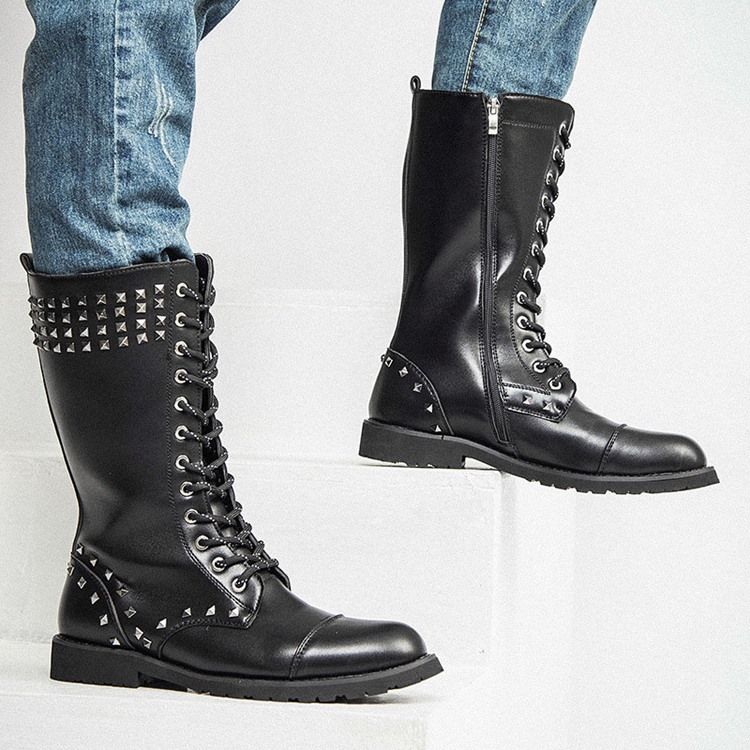 Rivets Side Zipper Round Toe Herrenstiefel