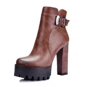 Round Toe Plateau Klobige Ferse Seitlicher Reißverschluss Damen Stiefeletten