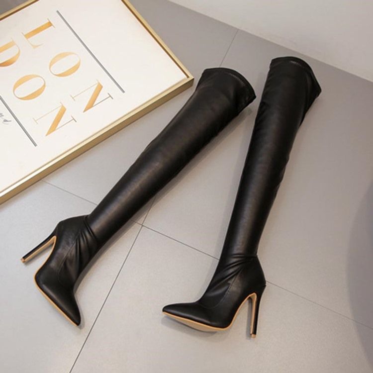 Schlichte Overknee-stiefel Für Damen Mit Spitzer Zehenpartie Und Stilettoabsatz