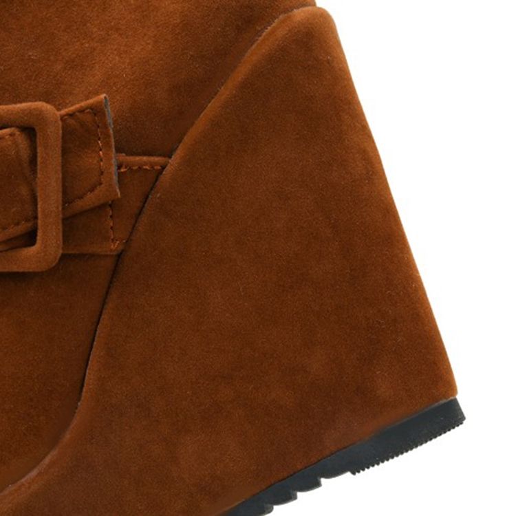 Schnallen Plateau Damen Stiefeletten Mit Keilabsatz