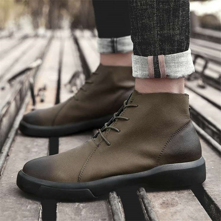 Schnürung Vorne Runde Zehen Patchwork Pu Herrenstiefel