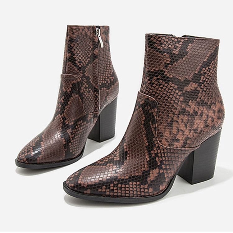 Serpentine Chunky Heel Spitze Zehe Seitlicher Reißverschluss Damenstiefel