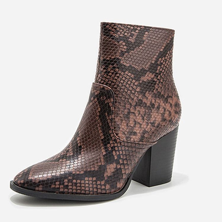 Serpentine Chunky Heel Spitze Zehe Seitlicher Reißverschluss Damenstiefel