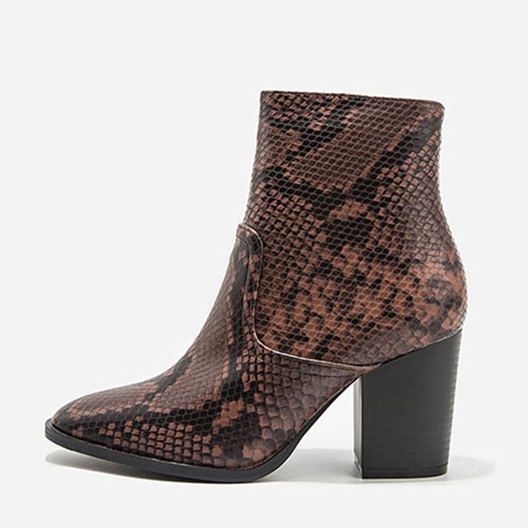 Serpentine Chunky Heel Spitze Zehe Seitlicher Reißverschluss Damenstiefel