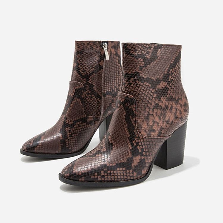 Serpentine Chunky Heel Spitze Zehe Seitlicher Reißverschluss Damenstiefel