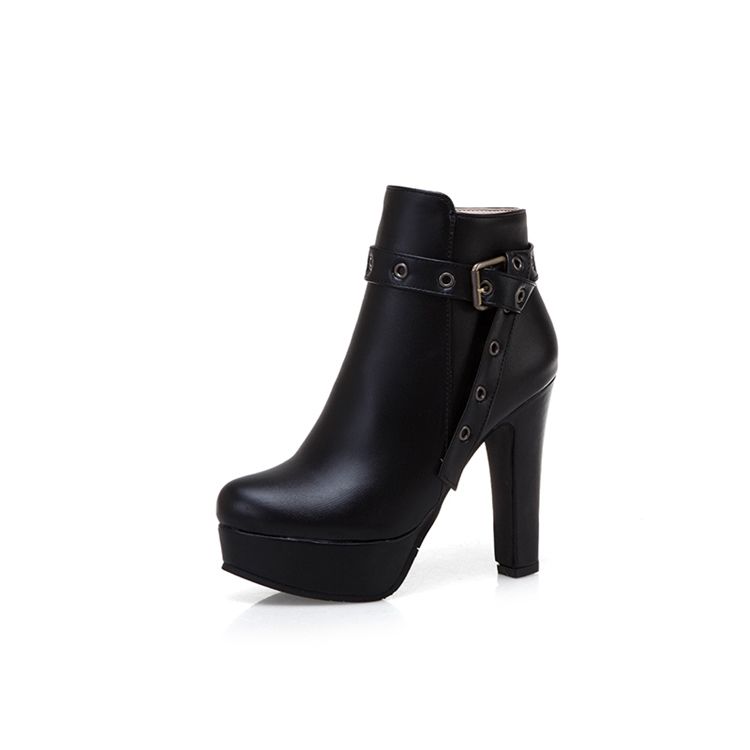 Side Zipper Chunky Heel Round Toe Damen Stiefeletten