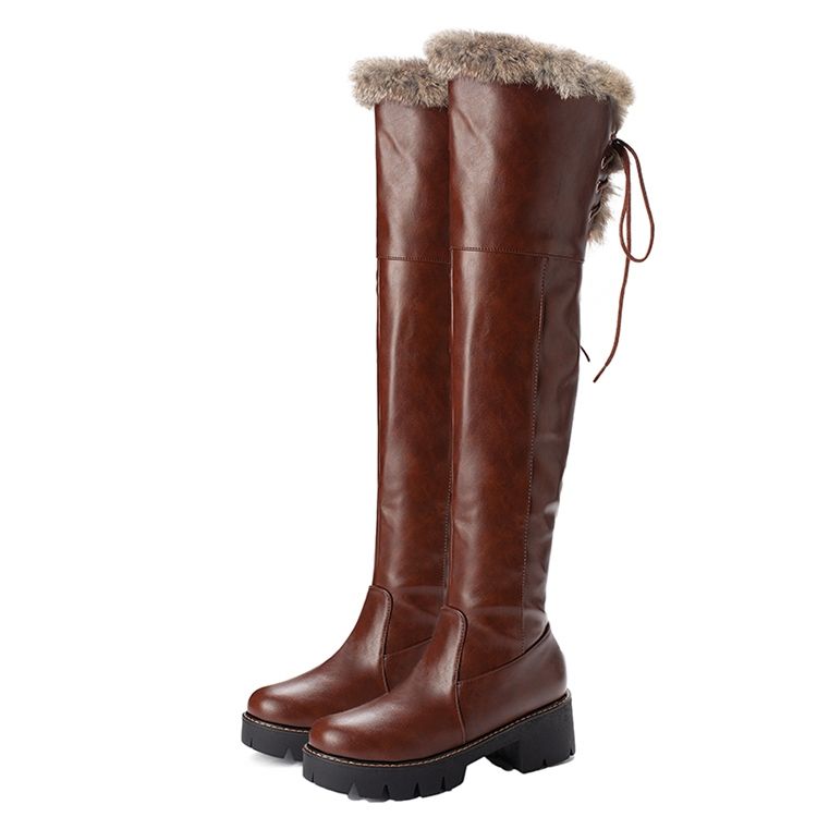 Side Zipper Plain Round Toe Kniehohe Schneestiefel Für Damen