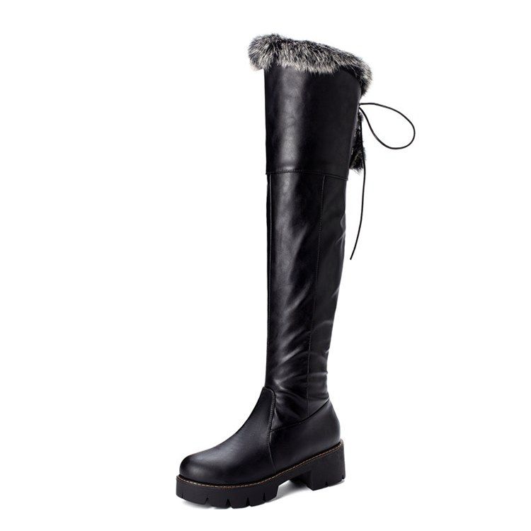 Side Zipper Plain Round Toe Kniehohe Schneestiefel Für Damen