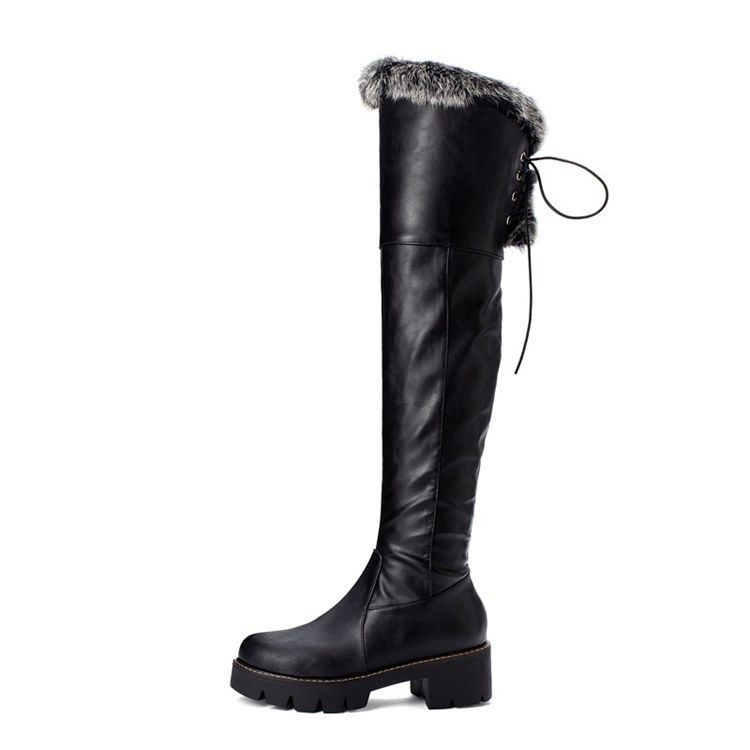 Side Zipper Plain Round Toe Kniehohe Schneestiefel Für Damen