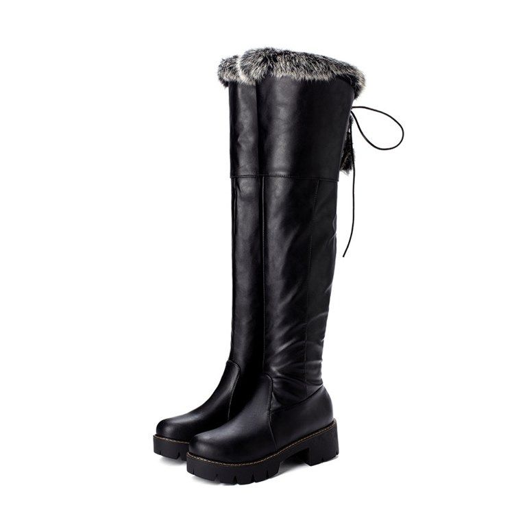 Side Zipper Plain Round Toe Kniehohe Schneestiefel Für Damen