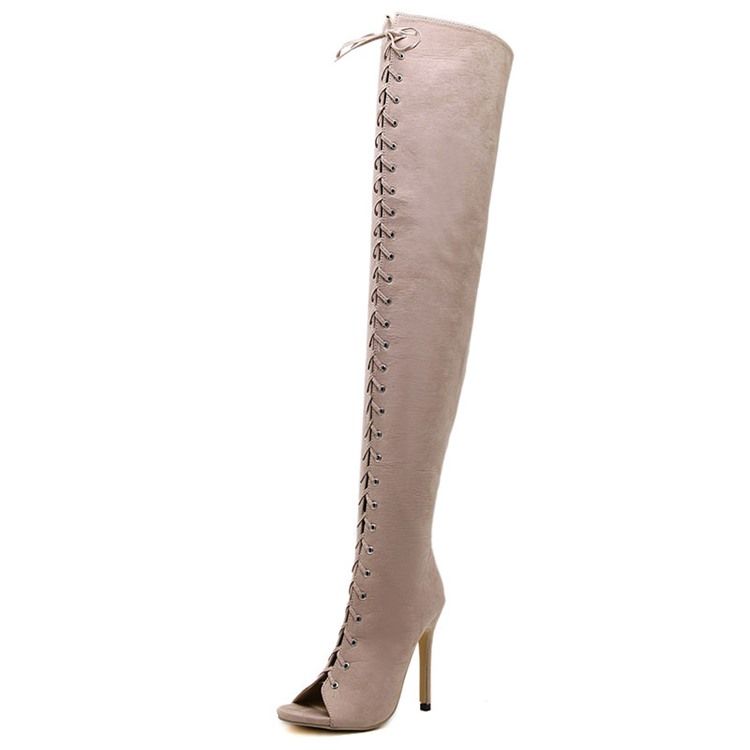 Side Zipper Stiletto Heel Plain Cross Strap Damenstiefel