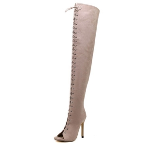 Side Zipper Stiletto Heel Plain Cross Strap Damenstiefel