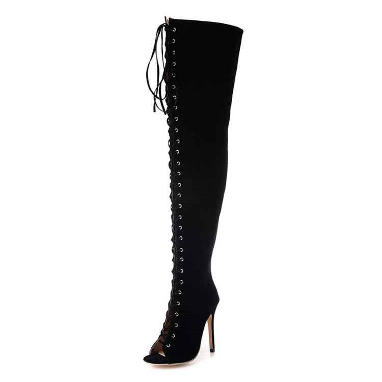 Side Zipper Stiletto Heel Plain Cross Strap Damenstiefel