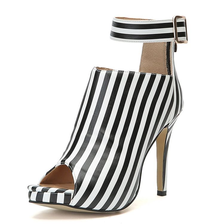 Stripe Peep Toe Stiletto Heel Damen Stiefeletten