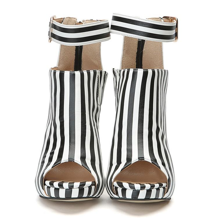 Stripe Peep Toe Stiletto Heel Damen Stiefeletten