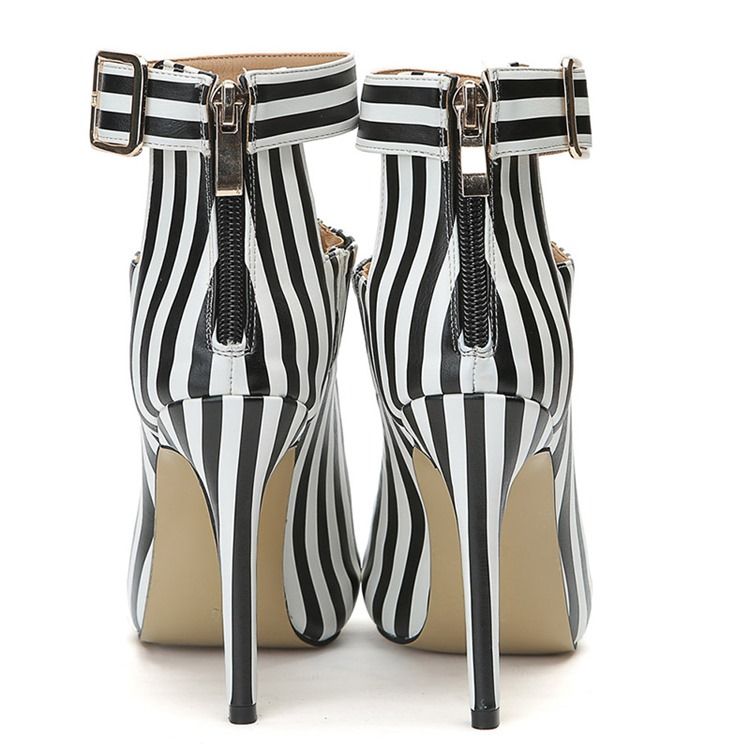 Stripe Peep Toe Stiletto Heel Damen Stiefeletten