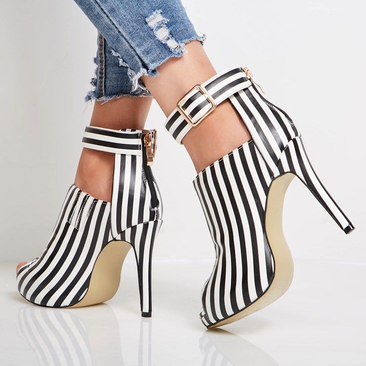 Stripe Peep Toe Stiletto Heel Damen Stiefeletten