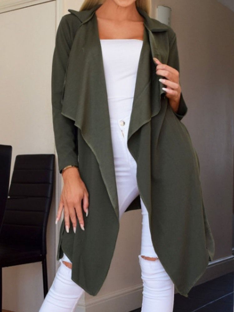 Damen Einreihiges Revers Mittellang Neun Punkte Ärmel Office Lady Trenchcoat