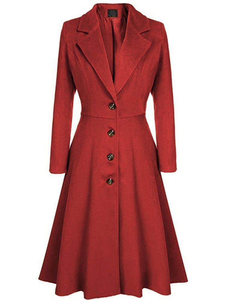 Damen Lässiger Langer Schlichter Trenchcoat Mit Gekerbtem Revers