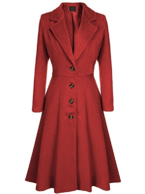 Damen Lässiger Langer Schlichter Trenchcoat Mit Gekerbtem Revers