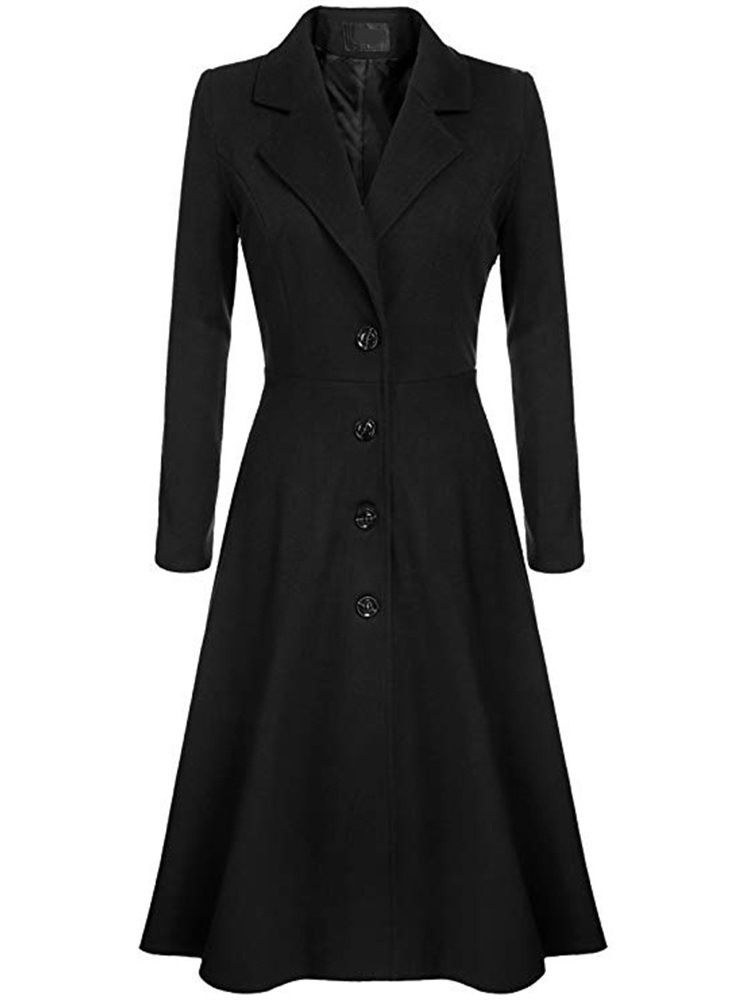 Damen Lässiger Langer Schlichter Trenchcoat Mit Gekerbtem Revers