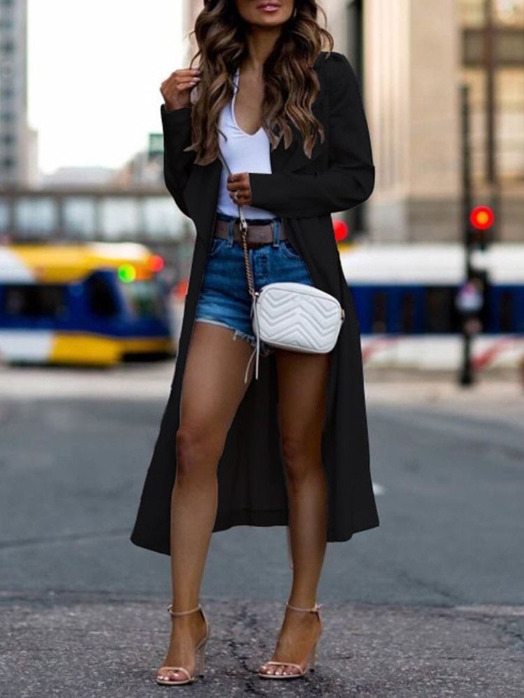 Damen Lange Gerade Bürodame Trenchcoat