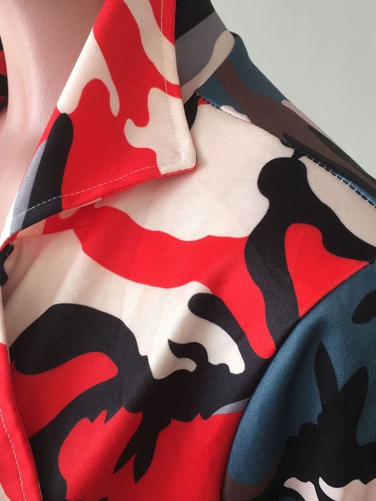 Damen-print Gekerbtes Revers Langer Normaler Trenchcoat Mit Neun Punkten Ärmeln