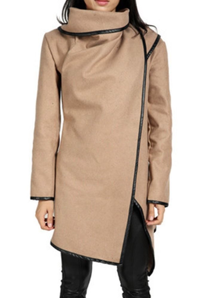 Damen Rollkragen Versteckter Knopf Mittellanger Regular Fashion Trenchcoat